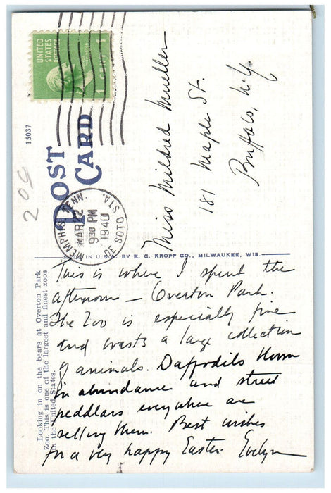 1940 View Of Bear Pits Overton Park Zoo Memphis Tennessee TN Vintage Postcard