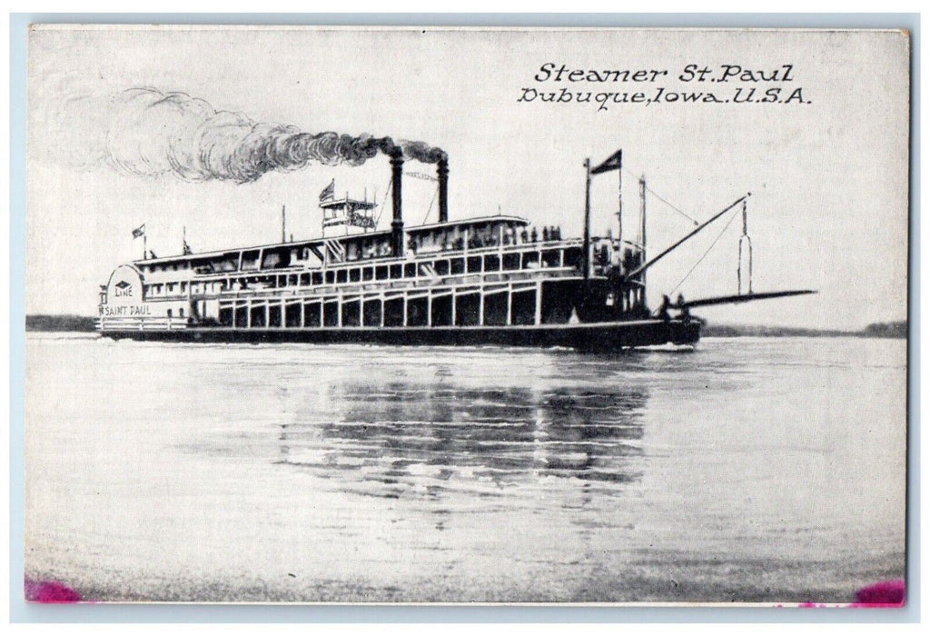 c1910 Steamer Ferry Cruise Ship St. Paul Pubuque Iowa USA ACME Vintage Postcard
