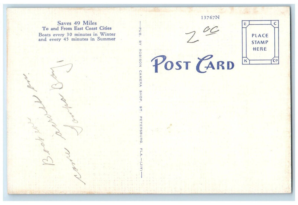 c1940's Motor Ship "Manatee" Bee Line Ferry St. Petersburg Florida FL Postcard