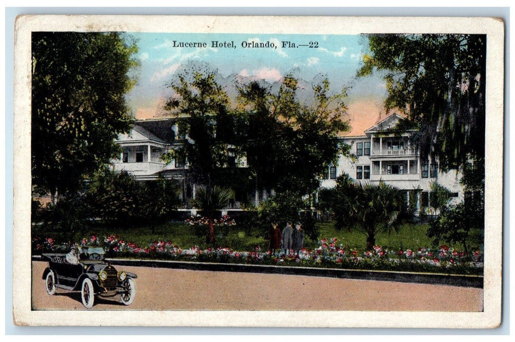 1923 Exterior View Lucerne Hotel Classic Car Orlando Florida FL Antique Postcard