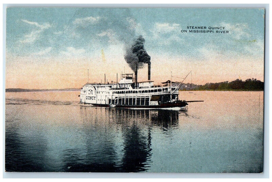 1910 Steamer Quincy Ferry Cruise Ship Mississippi River Vintage Antique Postcard