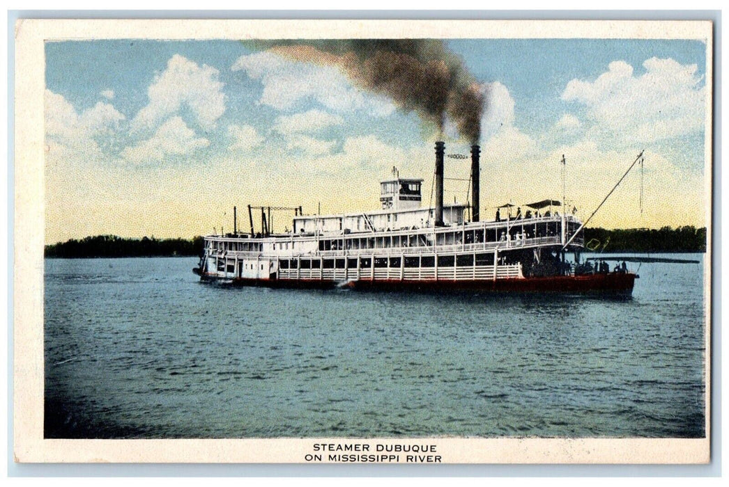 c1910 Steamer Dubuque Ferry Cruise Ship  Mississippi MS River Vintage Postcard