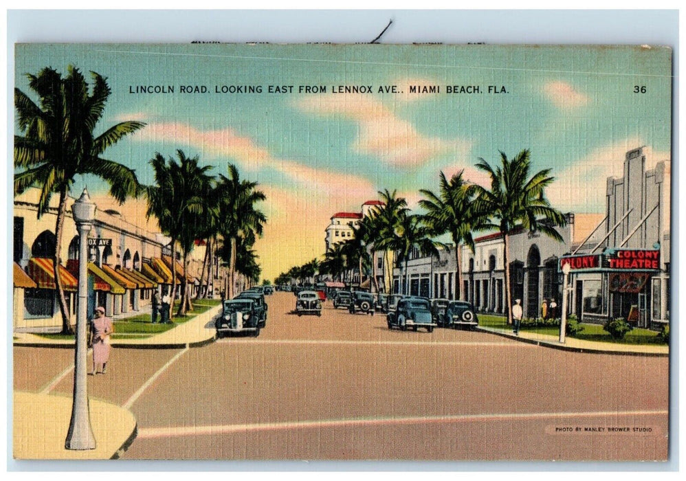 c1940 Lincoln Road Looking East Lennox Avenue Miami Beach Florida FL Postcard