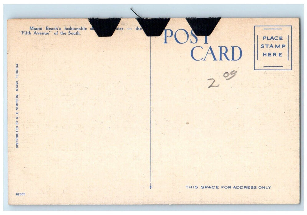 c1940 Lincoln Road Looking East Lennox Avenue Miami Beach Florida FL Postcard