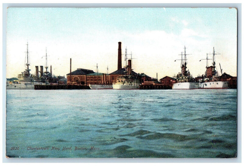 c1910 Charlestown Navy Yard Steamer Battleship War Boston Massachusetts Postcard