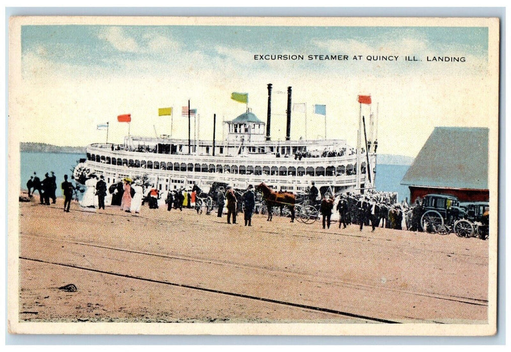 c1910 Excursion Steamer Dock Pier Horse Carriage Sea Quincy Illinois IL Postcard