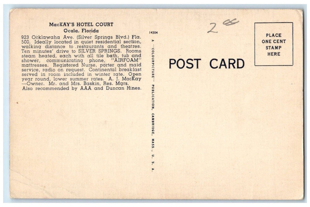 1940 Mackay's Hotel Court Multi-View Tomorrow Hotel Today Ocala Florida Postcard