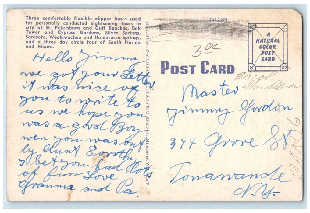 c1950's Southern Tours Inc 635 1st Ave. St. Petersburg Florida FL Postcard
