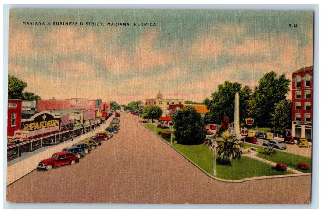 1944 Mariana Business District Classic Cars Parisian Mariana Florida FL Postcard