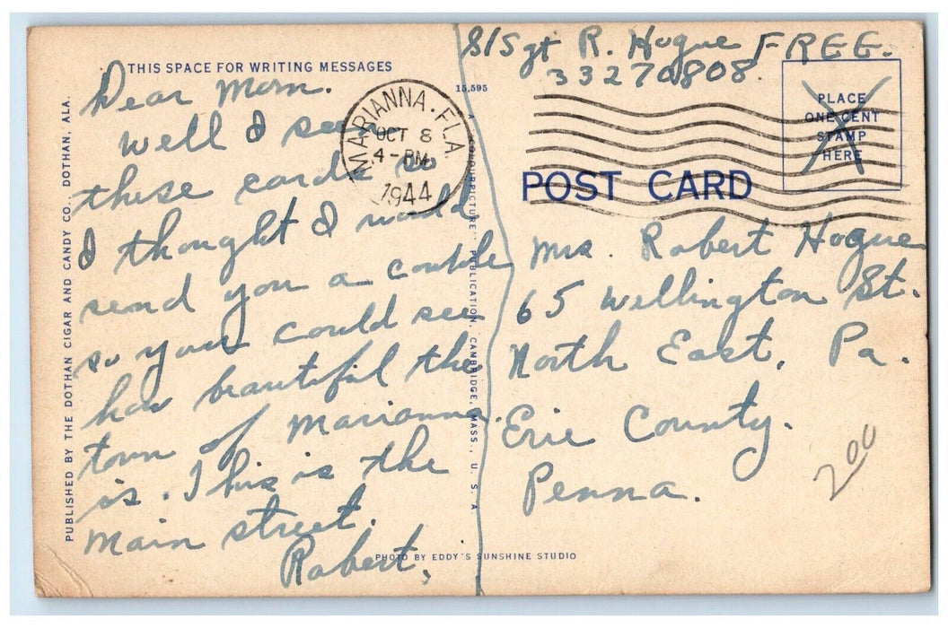 1944 Mariana Business District Classic Cars Parisian Mariana Florida FL Postcard