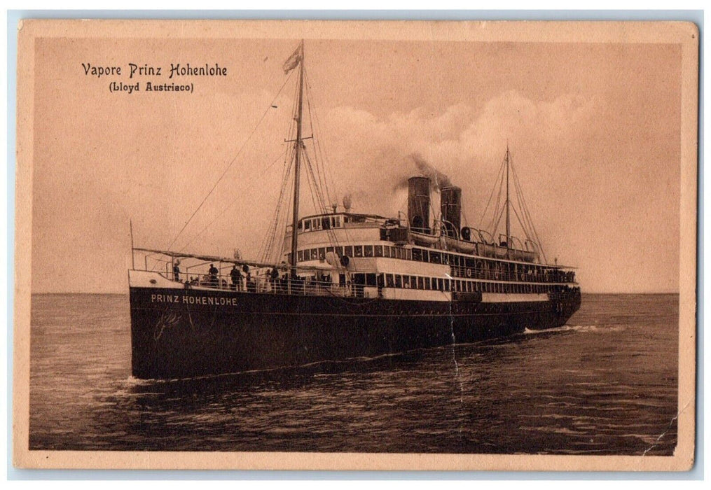 1910 Vapore Prinz Hohenlohe Lloyd Austriaco Steamer Vintage Antique Sea Postcard