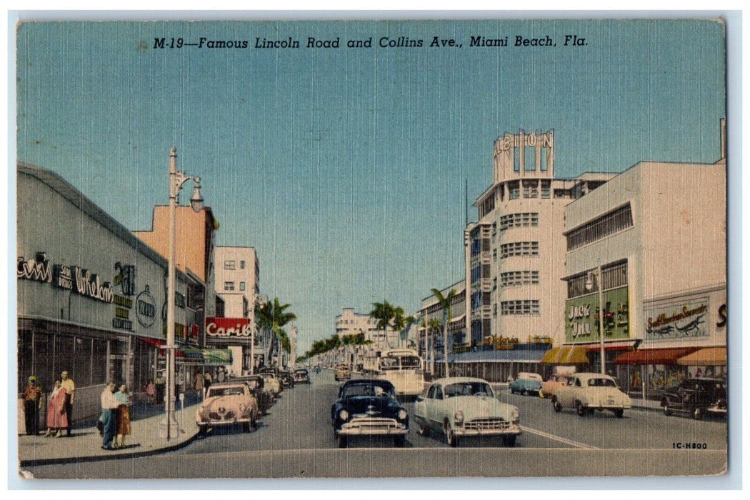 1952 Famous Lincoln Road Collins Ave Miami Classic Cars Beach Florida Postcard
