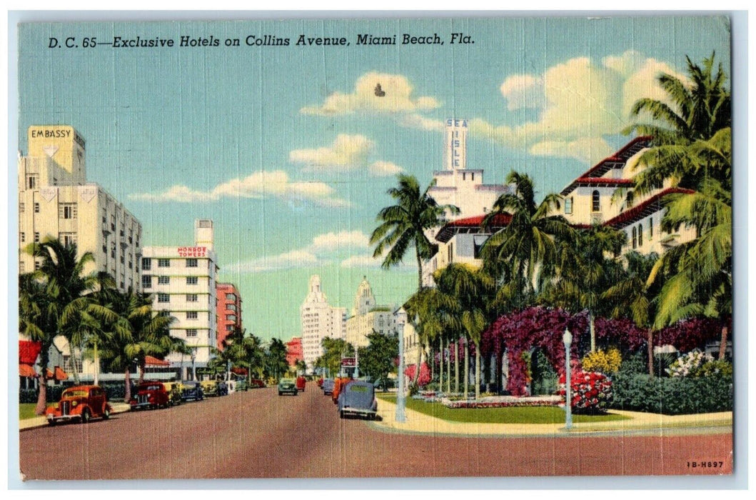1951 Exclusive Hotel Collins Avenue Classic Cars Miami Beach Florida FL Postcard