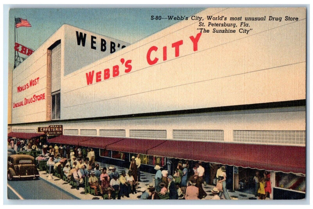 c1940 Webb City Worlds Most Unusual Drug Store St Petersburg Florida FL Postcard