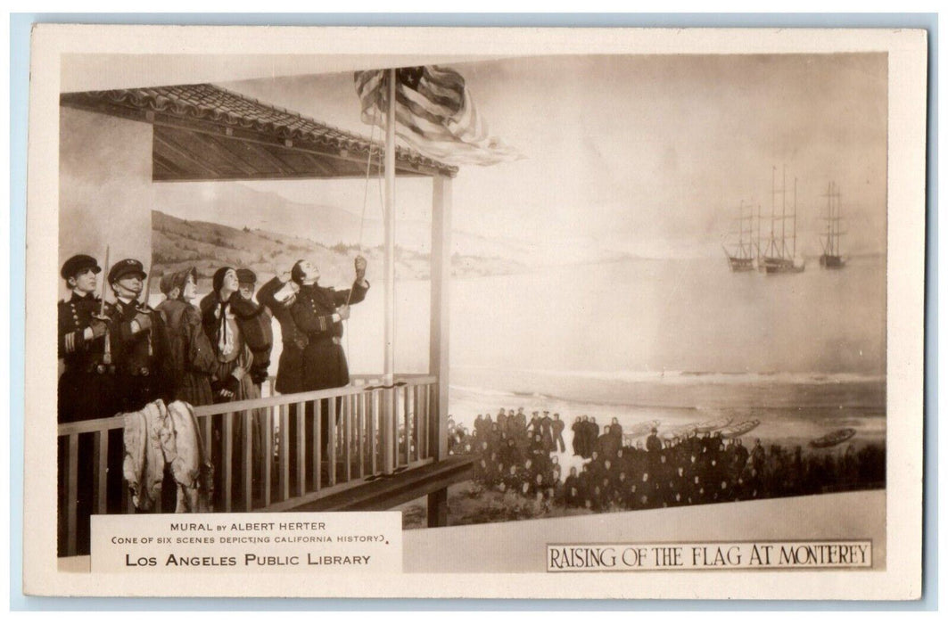 Los Angeles Public Library Raising Of The Flag At Monterey RPPC Photo Postcard