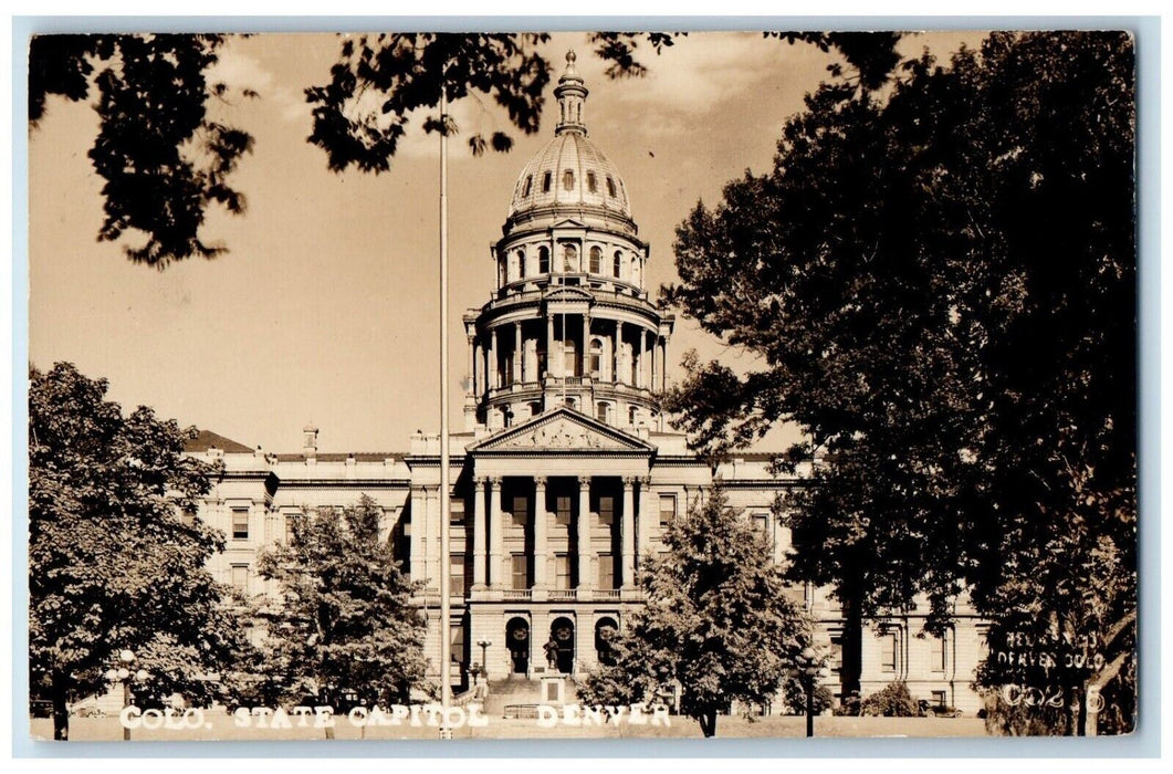 1932 Colo. State Capitol Front View Denver Colorado CO RPPC Photo Postcard
