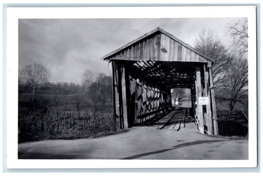 c1950's Kentucky Covered Bridge Jackstown Hinkson Creek RPPC Photo Postcard