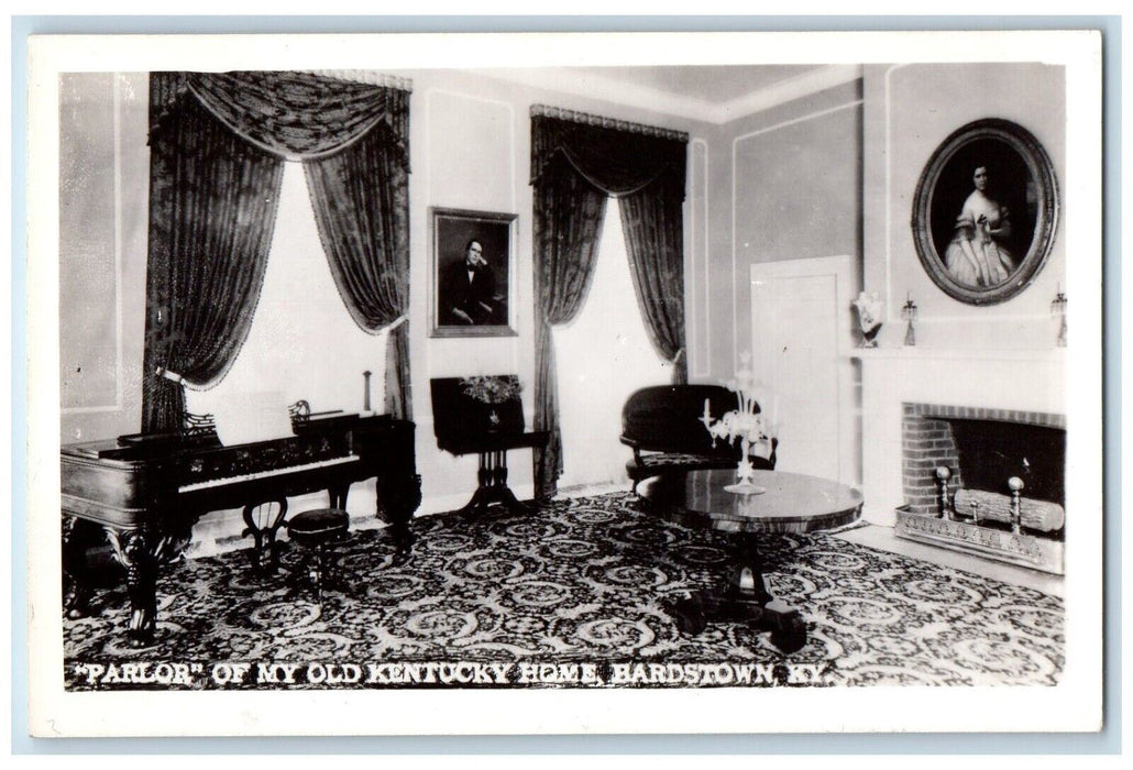 c1940's Parlor Of My Old Kentucky Home Interior Bardstown KY RPPC Photo Postcard