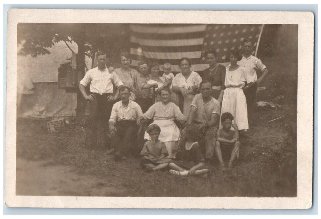 c1910's Fourth Of July Patriotic Family Camping Antique RPPC Photo Postcard