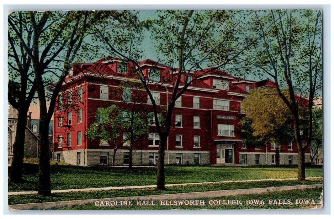 1915 Caroline Hall Ellsworth College Iowa Falls Iowa IA Antique Postcard