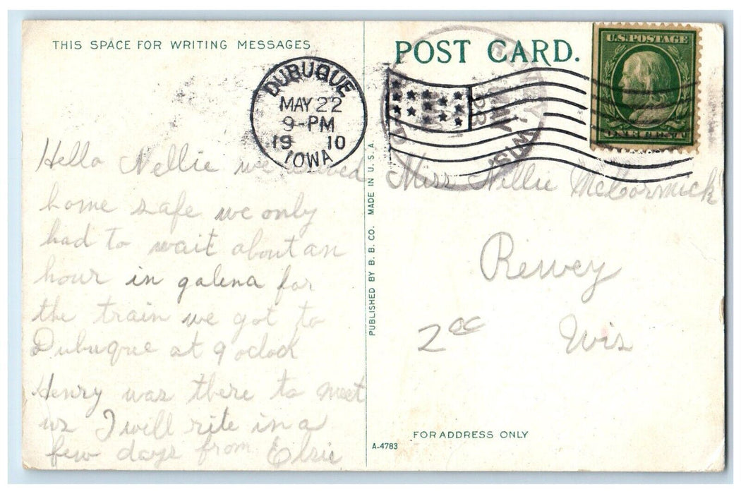 1910 Sacred Heart Church Dubuque Iowa IA Rewey WI Antique Posted Postcard