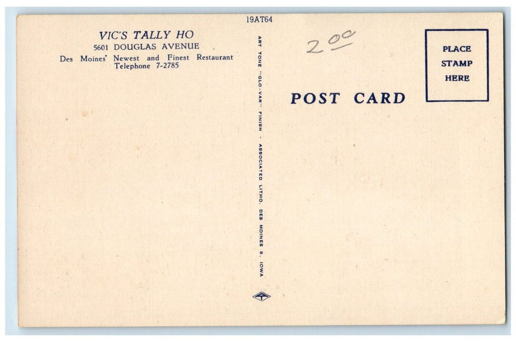 c1950's Vic's Tally-Ho Restaurant Des Moines Iowa IA Antique Multiview Postcard