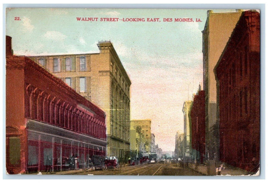 1909 Walnut Street Looking East Des Moines Iowa IA Antique Posted Postcard
