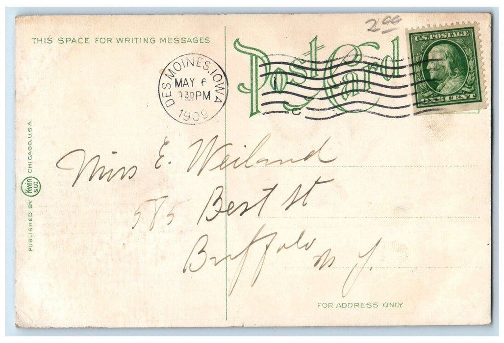 1909 Walnut Street Looking East Des Moines Iowa IA Antique Posted Postcard