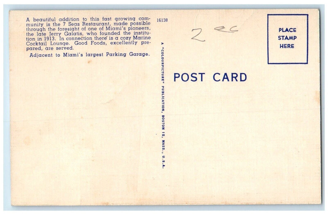 1940 Seven Seas Restaurant Building Marine Cocktail Lounge Miami FL Postcard