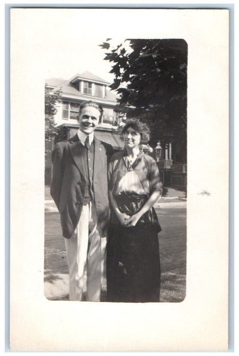 1914 Man And Woman Formal Dress East Orange New York NY RPPC Photo Postcard