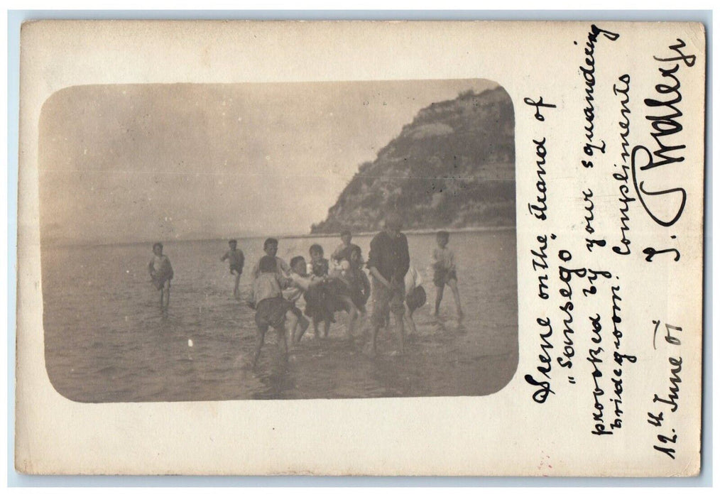 1907 Praia Do Sossego Rio De Janeiro Brazil Beach Antique RPPC Photo Postcard