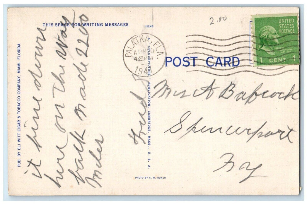 1941 Flagler Street Showing Florida National Bank Trust Miami Florida Postcard