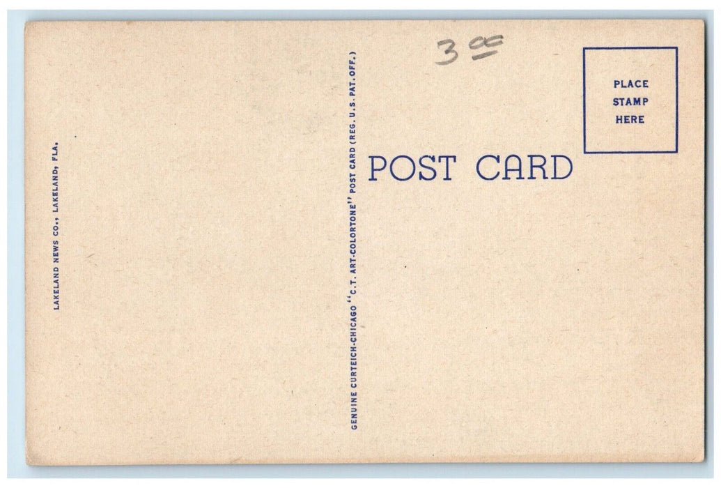 c1940 Main Street Looking East Classic Cars Lakeland Florida FL Antique Postcard