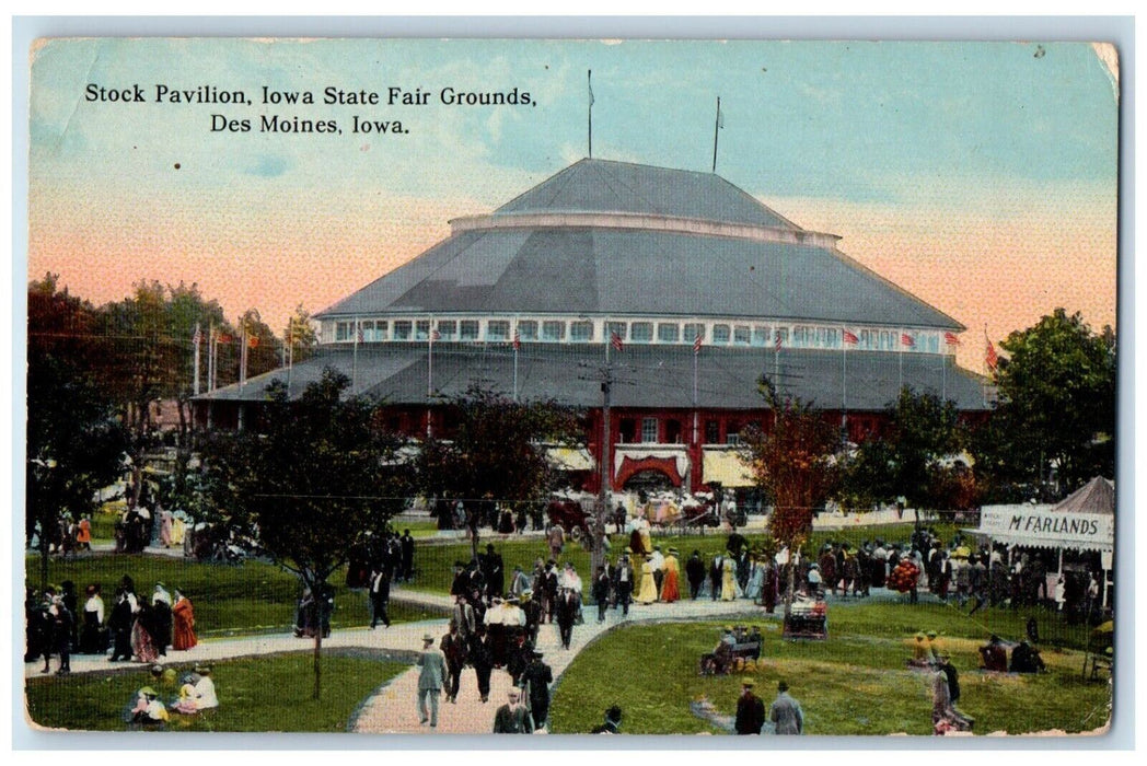 c1910 Stock Pavilion Iowa State Fair Grounds Des Moines Iowa IA Postcard