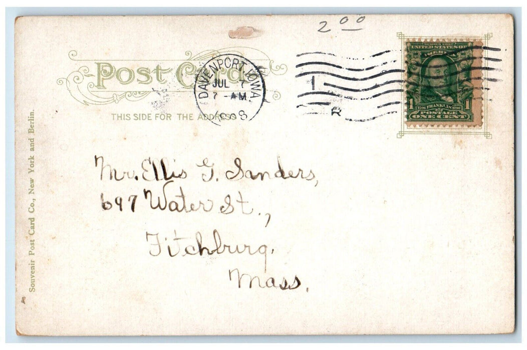 1908 Sacred Heart Cathedral Davenport Iowa IA Antique Posted Postcard