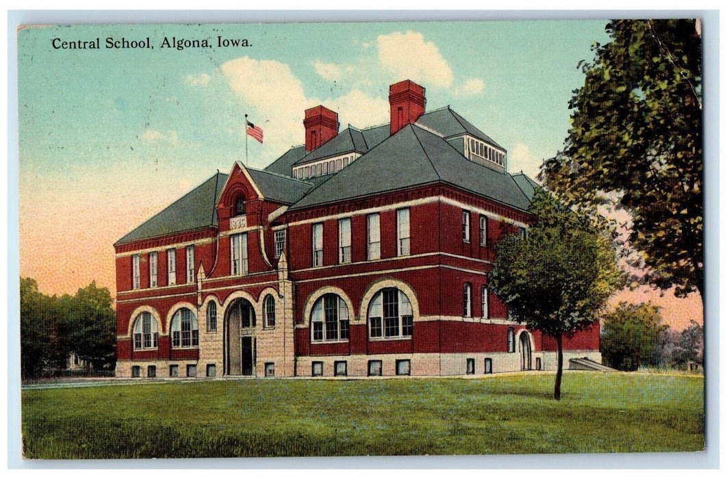 1913 Central School Building Algona Iowa IA Antique Posted Postcard