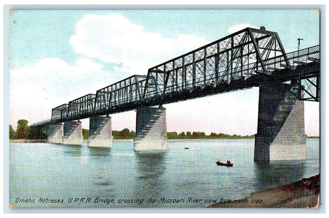 1911 U.P.R.R Bridge Boating at Missouri River Omaha Nebraska NE Postcard