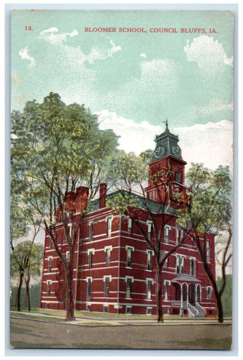c1910 Bloomer School Building Council Bluffs Iowa IA Antique Unposted Postcard