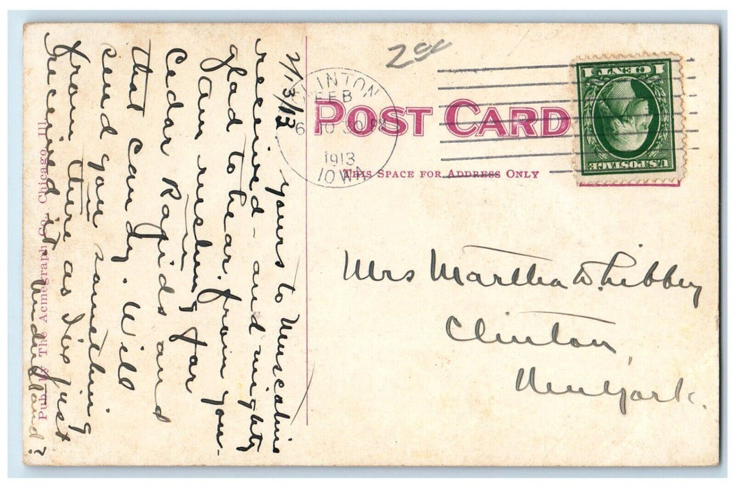 1913 St. John's Episcopal Church Clinton Iowa IA Antique Posted Postcard