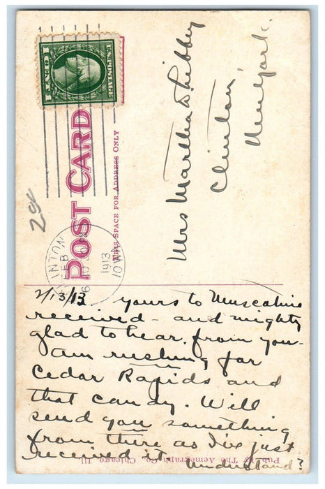1913 St. John's Episcopal Church Clinton Iowa IA Antique Posted Postcard