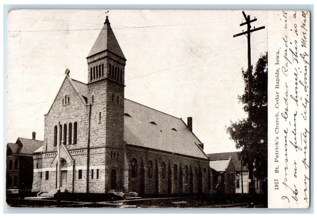 1907 St. Patrick's Church Cedar Rapids Iowa IA Antique Posted Postcard