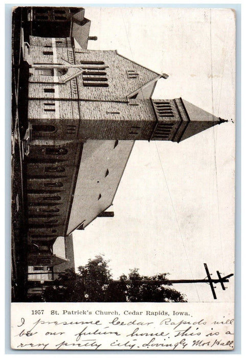 1907 St. Patrick's Church Cedar Rapids Iowa IA Antique Posted Postcard