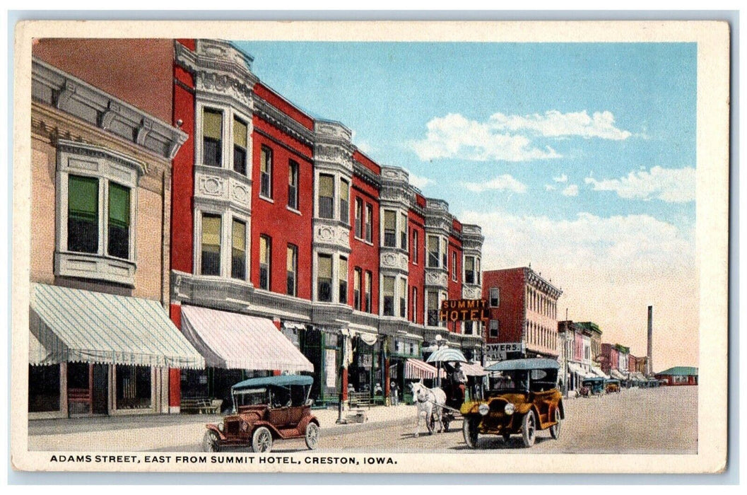 c1930's Adams Street East from Summit Hotel Creston Iowa IA Vintage Postcard