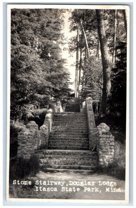 Stone Stairway Douglas Lodge Itasca State Park Minnesota MN RPPC Photo Postcard