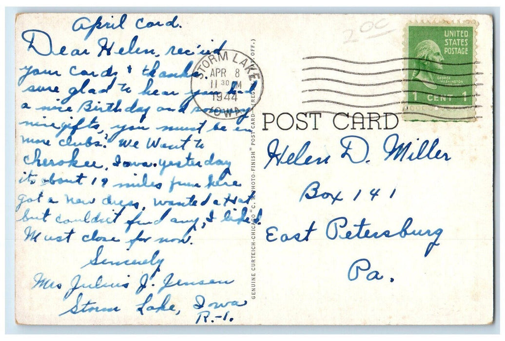 1944 Birthday Message Courthouse Cherokee Iowa IA Vintage Posted Postcard