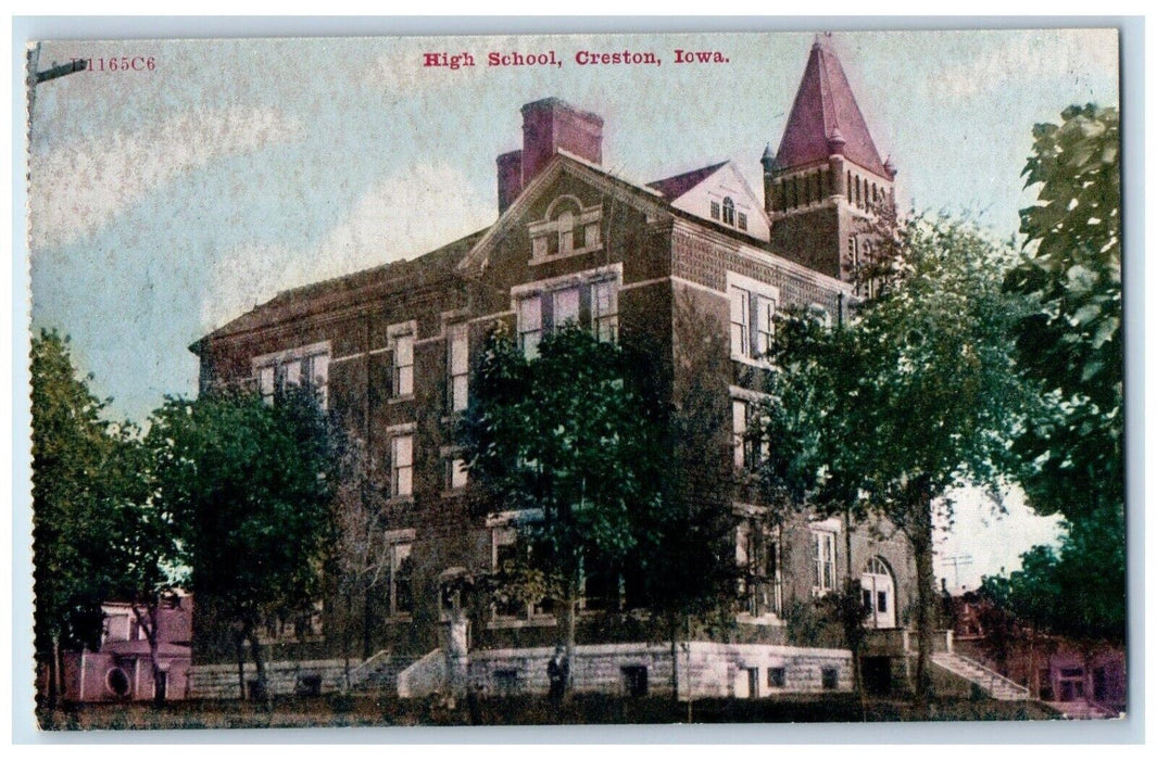 c1910 High School Building Creston Iowa IA Antique Unposted Postcard