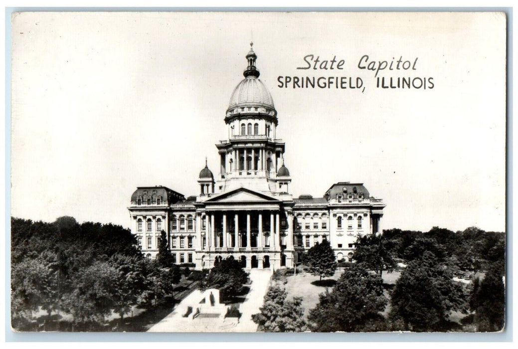 Front View Of State Capitol Springfield Illinois IL Vintage RPPC Photo Postcard