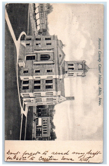 1908 Monroe County Court House Albia Iowa IA Antique Posted Postcard
