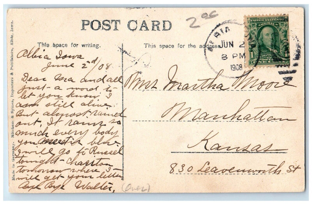 1908 Monroe County Court House Albia Iowa IA Antique Posted Postcard