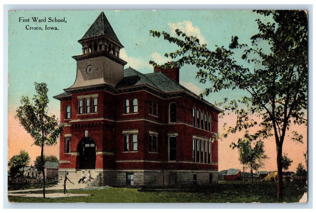 c1910 First Ward School Cresco Iowa IA Antique Posted Pocket City Postcard